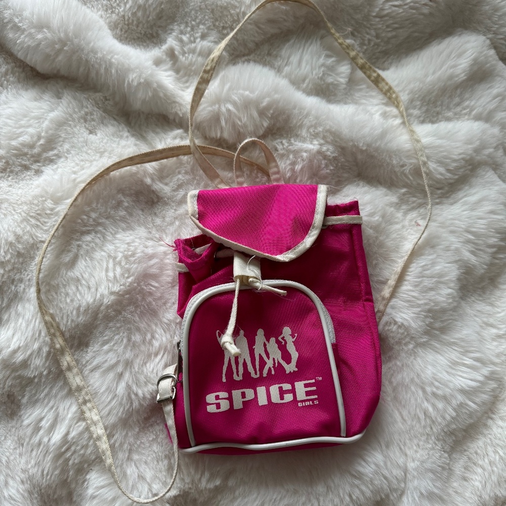 Vintage Spice Girls Micro Mini Backpack Pink White Adjustable Zipper Pocket RARE